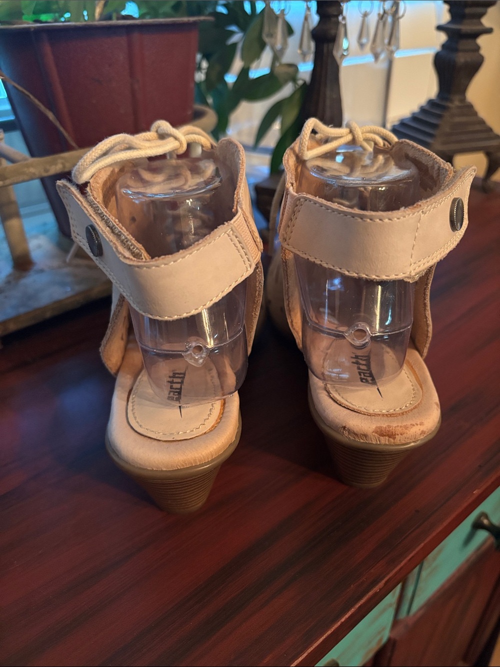 Earth Women's Beige Lace-Up Open-Toe Clog Mules - Picture 3 of 10